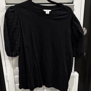 H&M Black Eyelet Puff Sleeve Blouse